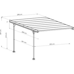 Carport adossé Mistral 1 voiture en alu gris et PC - 15m² - Trigano