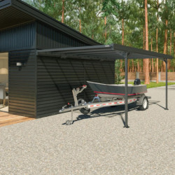 Carport adossé Mistral 1 voiture en alu gris et PC - 15m² - Trigano