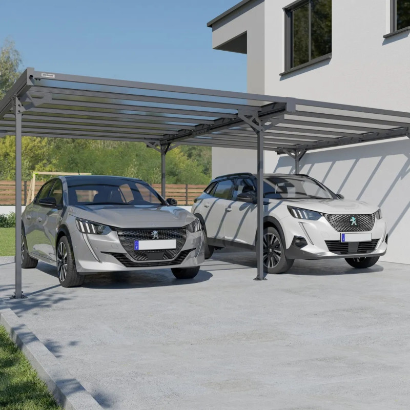 Carport Mistral 2 voitures en aluminiim gris et PC - 30m² - Trigano