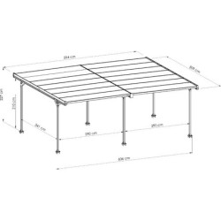 Carport Mistral 2 voitures en aluminiim gris et PC - 30m² - Trigano