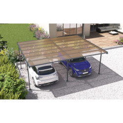 Carport Mistral 2 voitures en aluminiim gris et PC - 30m² - Trigano