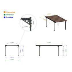 Carport Alizé 16 voiture en aluminiim gris et PC - 17,9m² - Trigano