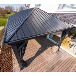 Pergola en alu et toit en acier - gris - Marsala 21,7m² - SOJAG