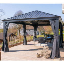 Pergola en alu et toit en acier - gris - Marsala 21,7m² - SOJAG