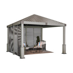 Pergola en alu et toit en acier - beige - Nanda 13,18m² - SOJAG