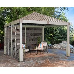 Pergola en alu et toit en acier - beige - Nanda 13,18m² - SOJAG