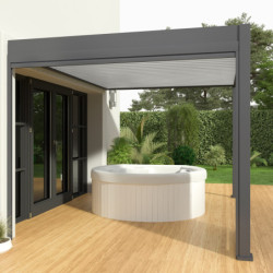 Pergola adossée en alu gris avec lames orientable blanches 3x4m Ombrea