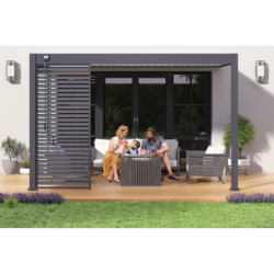 Pergola adossée en alu gris avec lames orientable blanches 3x4m Ombrea