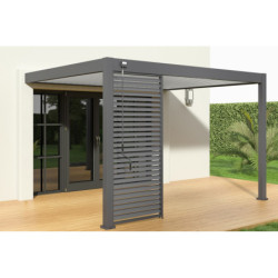 Pergola adossée en alu gris avec lames orientable blanches 3x4m Ombrea