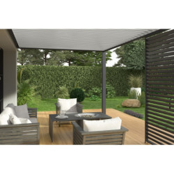 Pergola adossée en alu gris avec lames orientable blanches 3x4m Ombrea