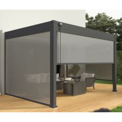 Pergola adossée en alu gris avec lames orientable blanches 3x4m Ombrea