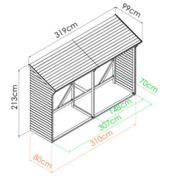 Abri bûches en bois traité - 310x80cm - Memphis XL - Cerland
