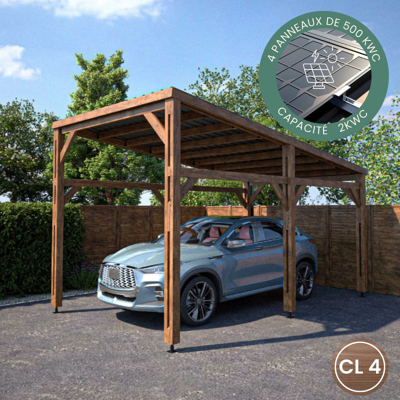 Carport en bois PEFC autoclave marron - 1 voiture 15,5m² - Elio