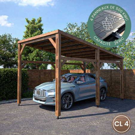 Carport en bois PEFC autoclave marron - 1 voiture 15,5m² - Elio