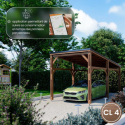 Carport en bois PEFC autoclave marron - 1 voiture 15,5m² - Elio