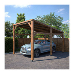 Carport en bois PEFC autoclave marron - 1 voiture 15,5m² - Elio