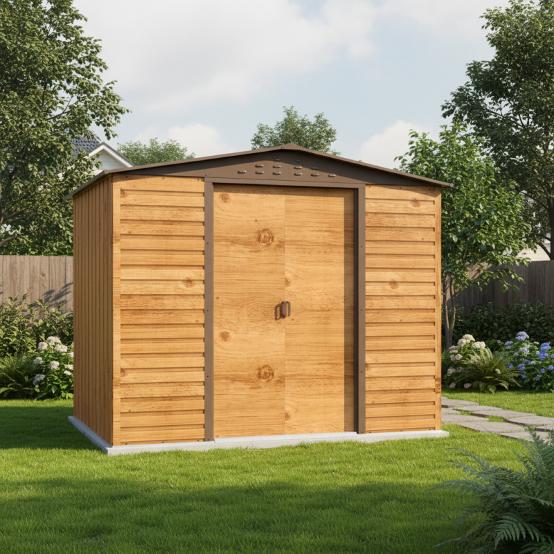 Abri de jardin gris en métal imitation bois 4,78m² sécurisé - Duramax