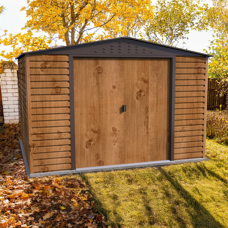 Abri de jardin gris en métal imitation bois 9,75m² sécurisé - Duramax