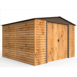 Abri de jardin gris en métal imitation bois 9,75m² sécurisé - Duramax