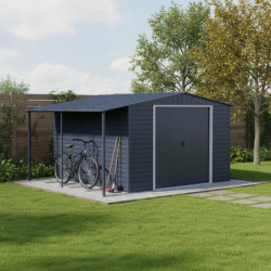 Abri de jardin gris en métal anthracite 9,75m² avec appentis - Duramax