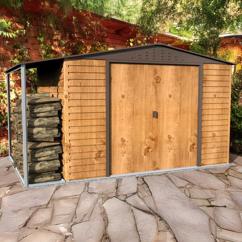 Abri de jardin gris en métal marron 7,81m² avec appentis - Duramax