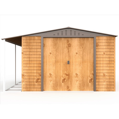 Abri de jardin gris en métal marron 9,75m² avec appentis - Duramax