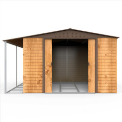 Abri de jardin gris en métal marron 9,75m² avec appentis - Duramax