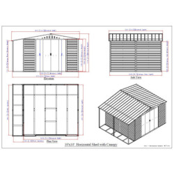 Abri de jardin gris en métal marron 9,75m² avec appentis - Duramax