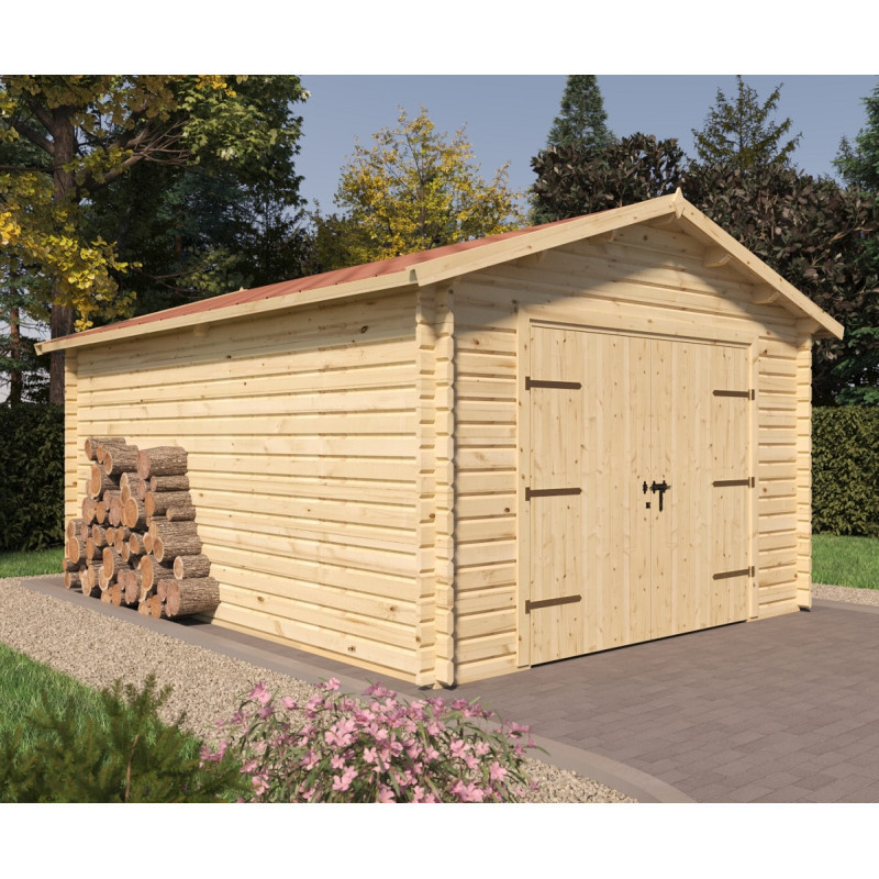 Garage 22m² en madriers de 44mm avec porte de service - Eden