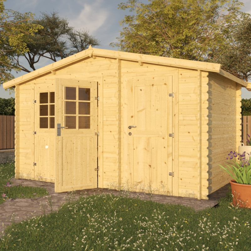 Abri de jardin 8,74m² en madriers de 28mm toit double pente - Eden