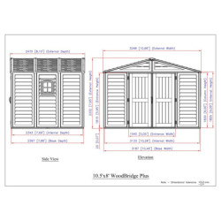 Abri de jardin en PVC 8,05m² + kit de fondation Woodbridge Duramax