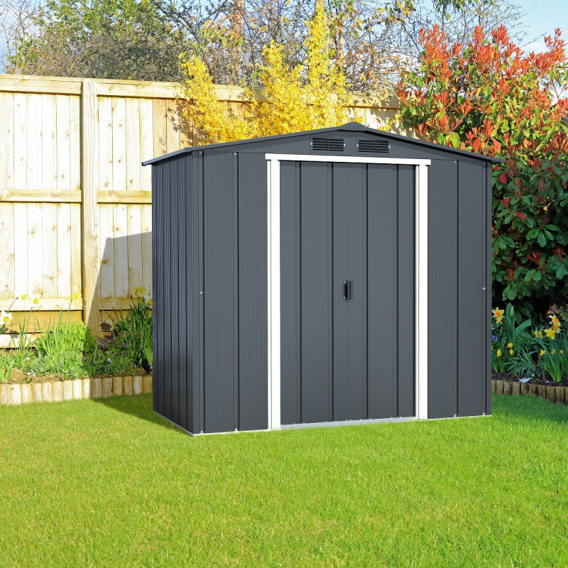 Abri de jardin 2,46m² en métal anthracite et kit d'ancrage Duramax