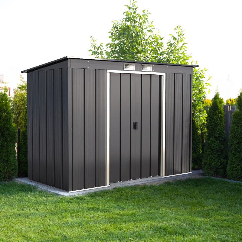 Abri de jardin 3,25m² en métal anthracite et kit d'ancrage Duramax