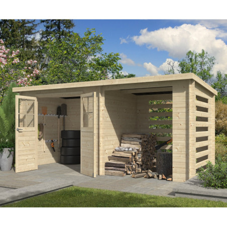 Abri de jardin moderne 5,43m² avec appentis fermé 205cm Gardenas
