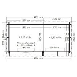 Abri de jardin moderne 5,43m² avec appentis fermé 205cm Gardenas