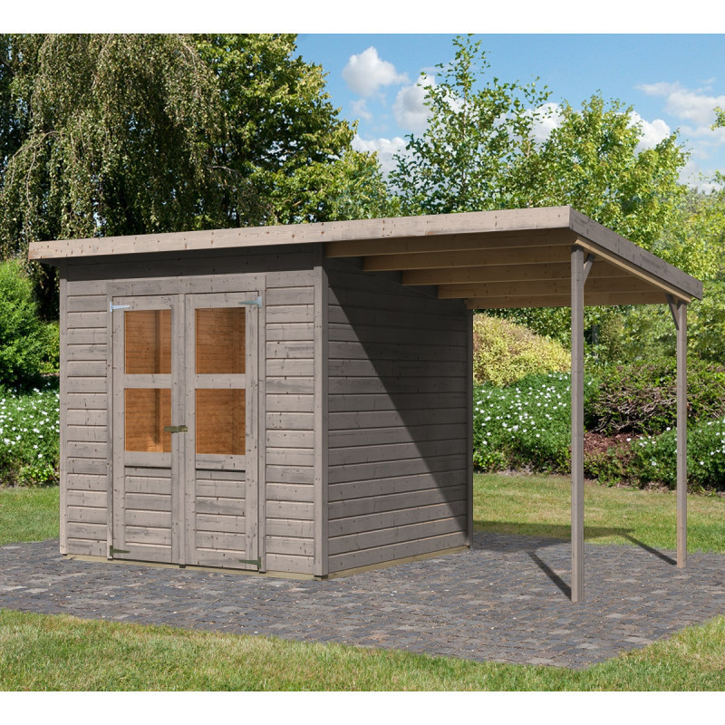 Abri de jardin en bois gris 4,5m² Merseburg 4 + appentis - Karibu