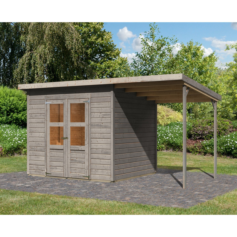 Abri de jardin en bois gris 5,2m² Merseburg 5 avec appentis - KARIBU
