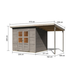 Abri de jardin en bois gris 5,2m² Merseburg 5 avec appentis - KARIBU