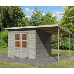 Abri de jardin en bois gris 5,90m² avec appentis Merseburg 6 - Karibu