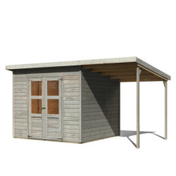 Abri de jardin en bois gris 5,90m² avec appentis Merseburg 6 - Karibu