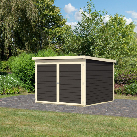 Abri pour 4 vélos en bois gris terre 4,6m² avec rails  - Karibu