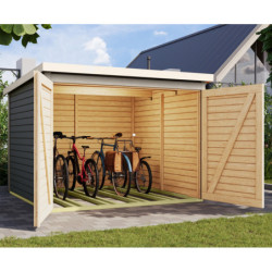 Abri pour 4 vélos en bois gris terre 4,6m² avec rails  - Karibu