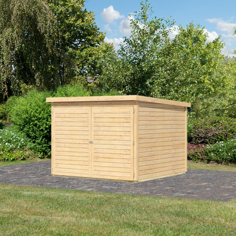 Abri à vélos avec toit plat en bois brut - 4,60m² - Karibu