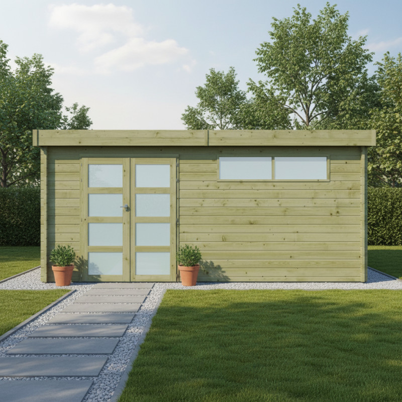 Abri Moderne 21,09m² en bois traité 44mm+toit isolé Gardenas