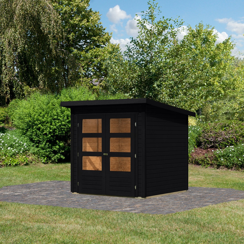 Abri de jardin 3,46m² Stockach 2 en bois noir 19mm - Karibu