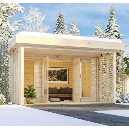 Abri de jardin en bois massif 15,7m² Chione avec terrasse - Karibu