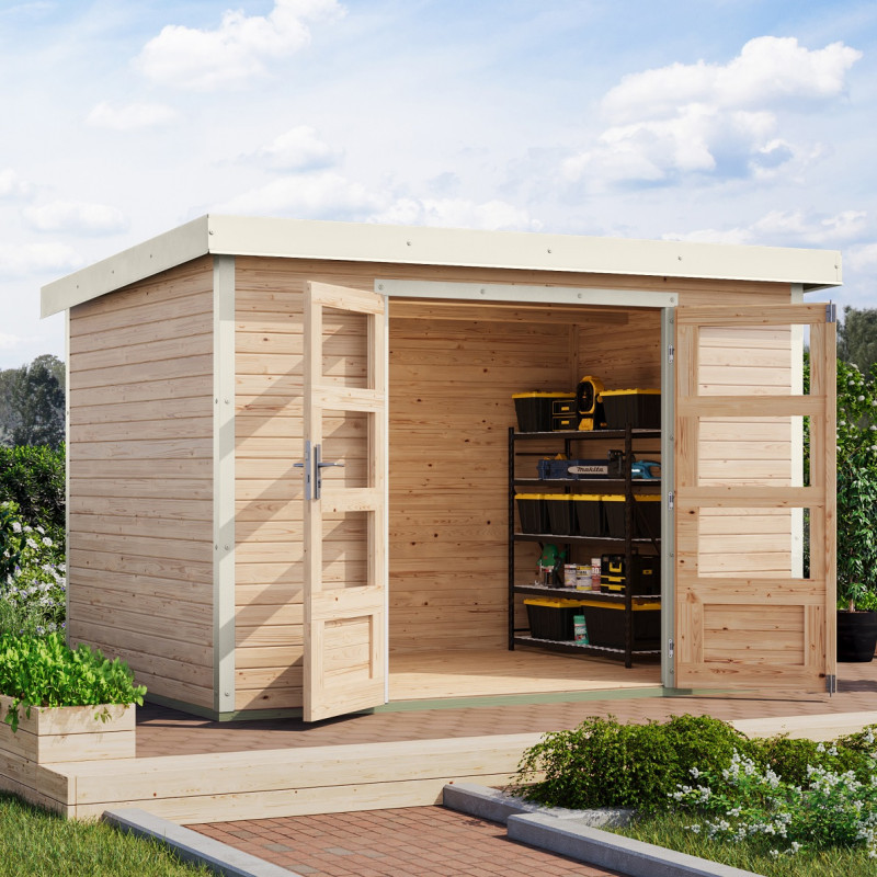 Abri de jardin 6,4m² en bois brut + acier blanc Jupiter 4A - Karibu
