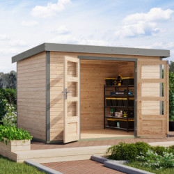 Abri de jardin 6,4m² en bois brut + acier gris Jupiter 4A - Karibu