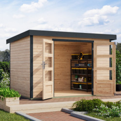 Abri de jardin 6,4m² en bois brut + acier anthracite Jupiter 4A - Karibu