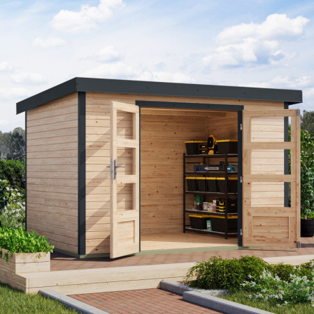 Abri de jardin 6,4m² en bois brut + acier anthracite Jupiter 4A - Karibu